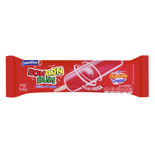 Colombina Helados Paleta De Agua Bon Bon Bum Rojo Fresa Con Chicle