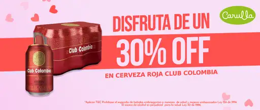 30% off cerveza roja Club Colombia