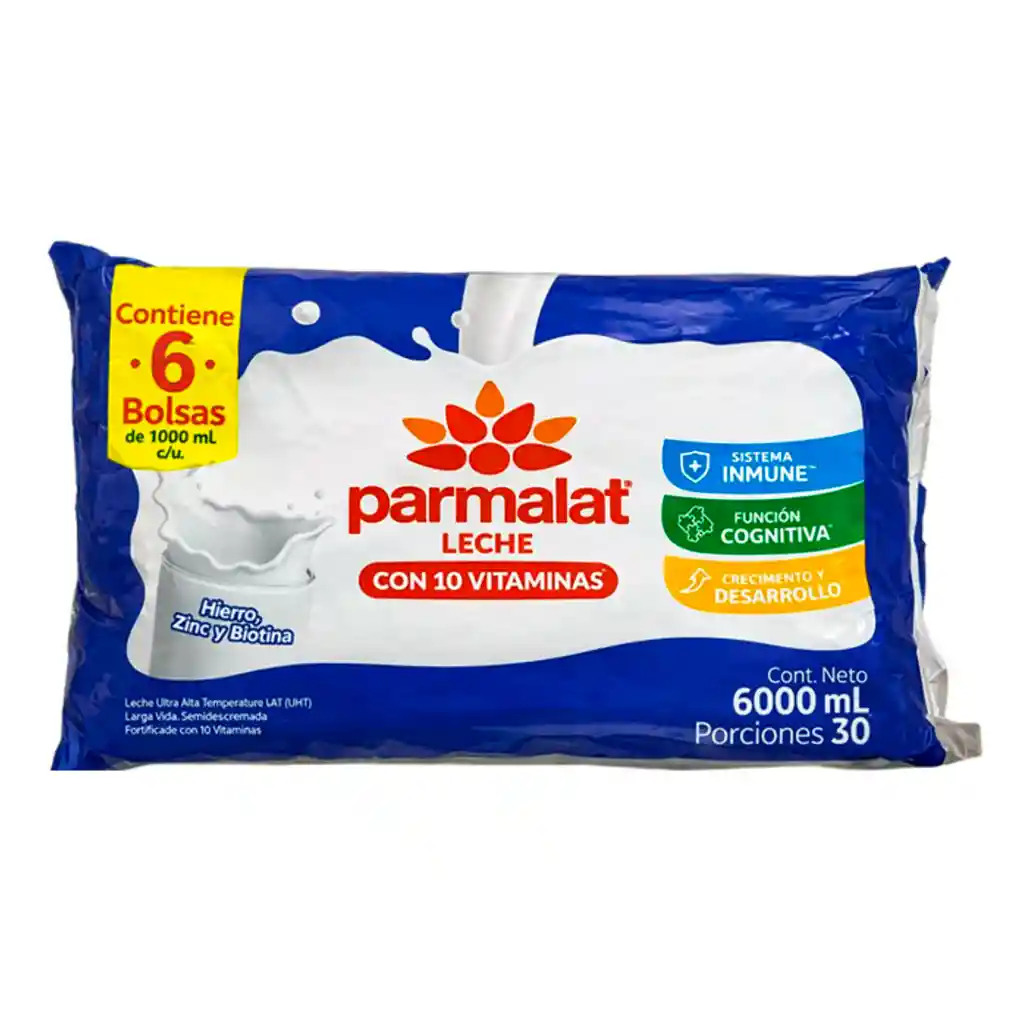 leche parmalat uat larga vida con 10 vitaminas 6 und 1000 ml x6000mlt