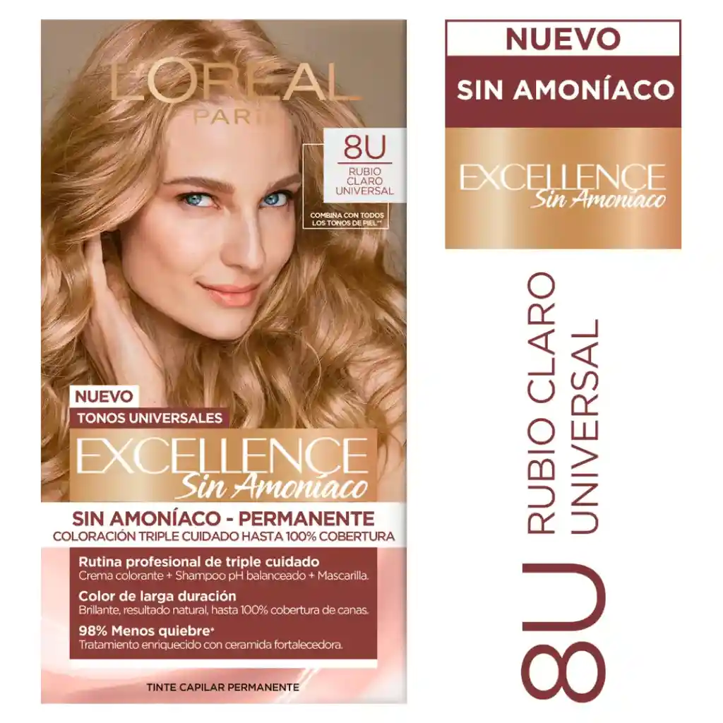Loreal Paris-Excellence Tinte para Cabello Tono 8U Rubio Claro Universal