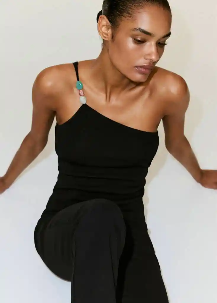 TOP BURBUJA NEGRO Talla S Mujer Mango