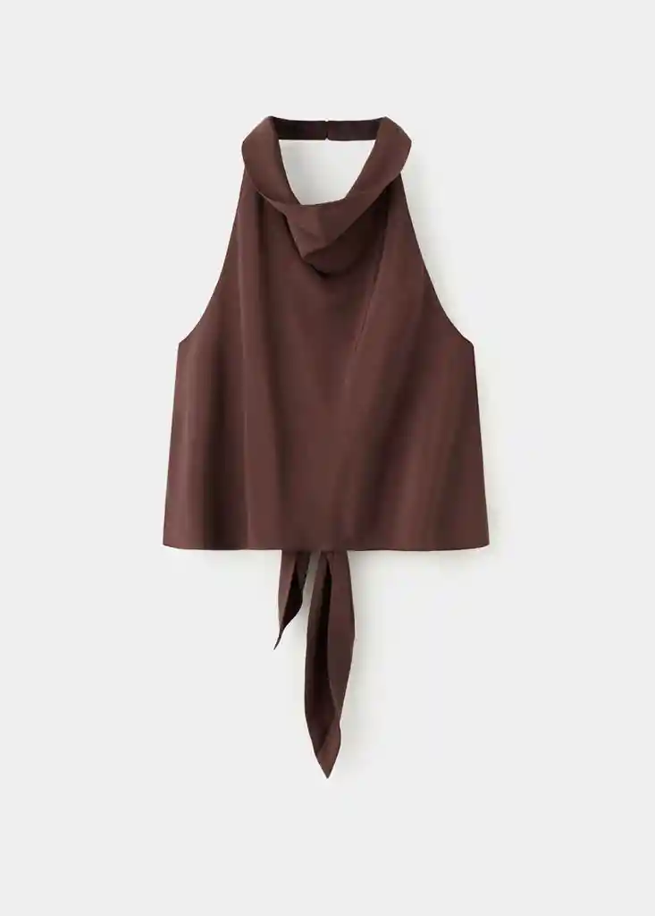 TOP LAZO MARRON Talla S Mujer Mango