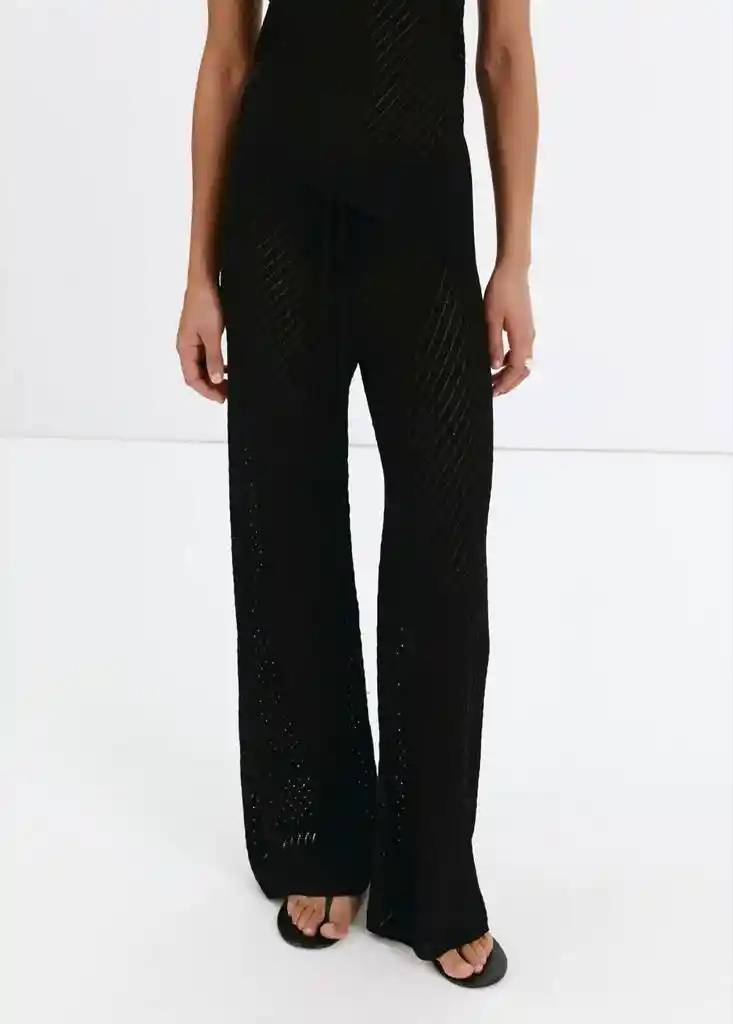 PANTALON MASETA NEGRO Talla M Mujer Mango
