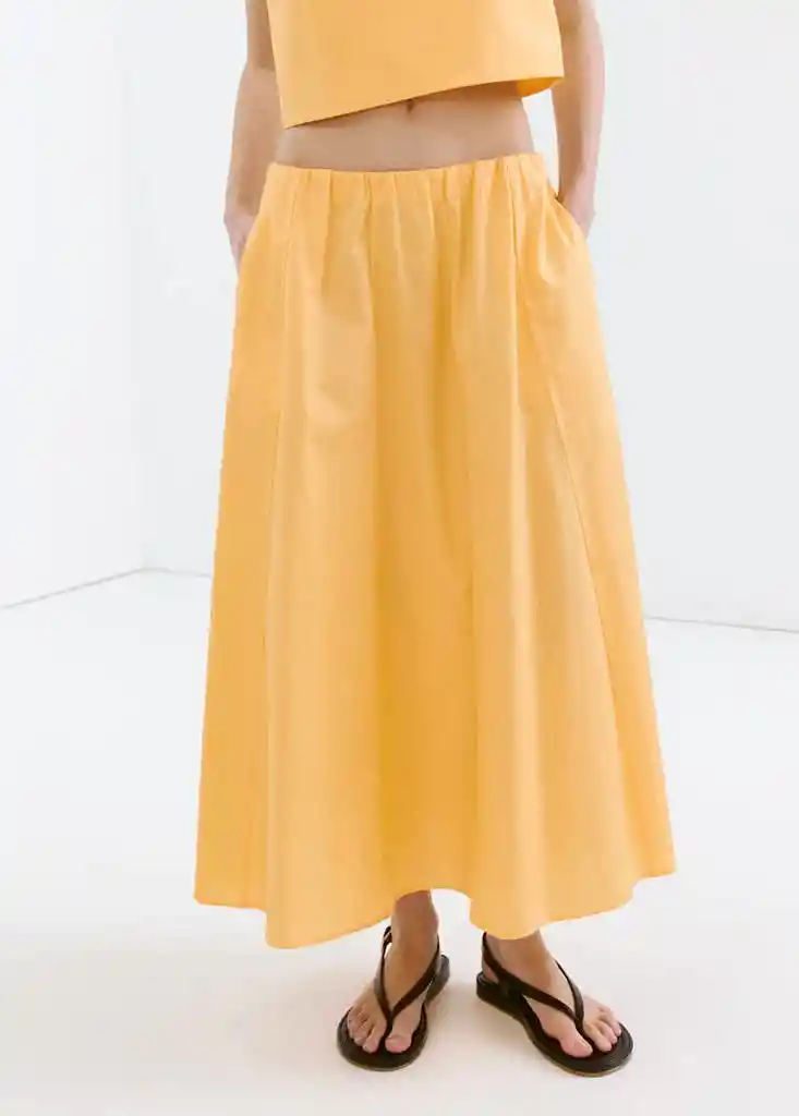 FALDA NEWCRETA AMARILLO PASTEL Talla L Mujer Mango