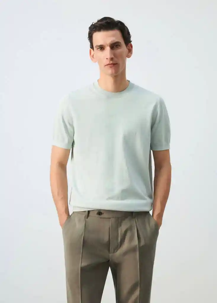 CAMISETA TRICOT ARRAONA VERDE PASTEL Talla L Hombre Mango