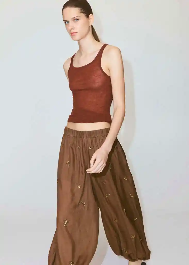 PANTALON SOLIEL MARRON Talla L Mujer Mango