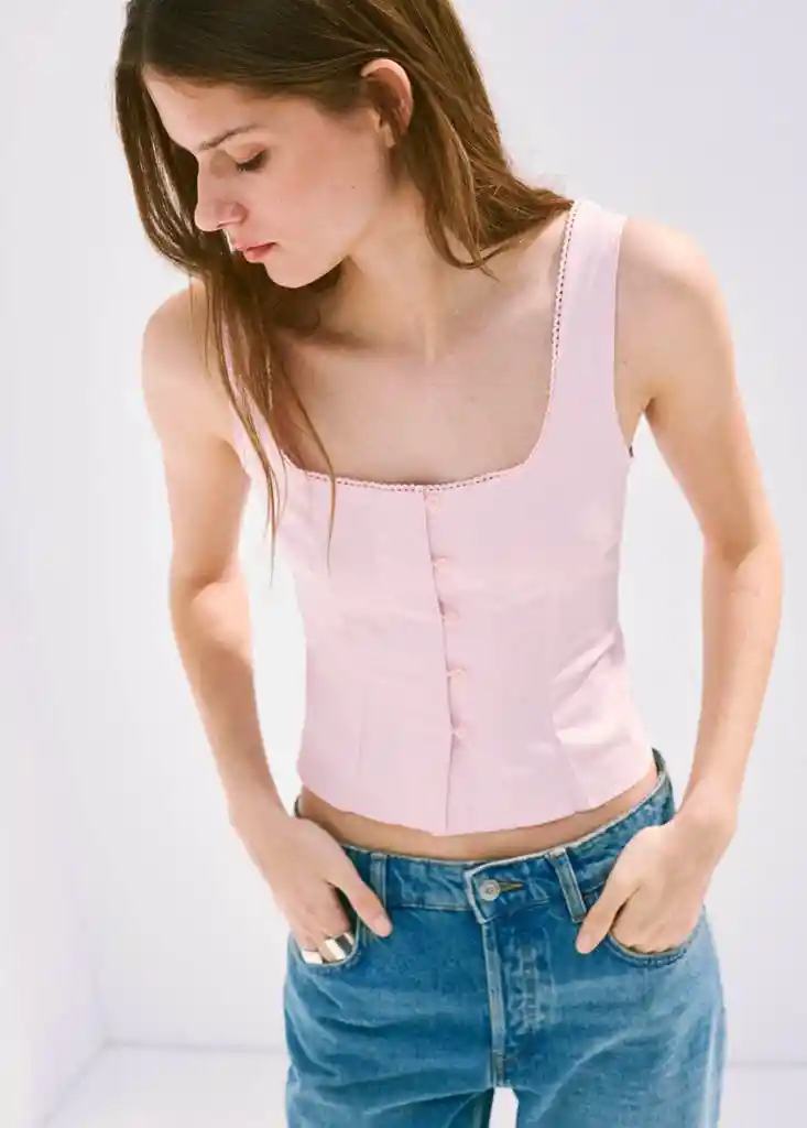 BLUSA LOLA ROSA PASTEL Talla S Mujer Mango