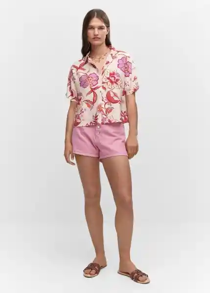 Camisa Flora Crudo Talla 24 Mujer Mango