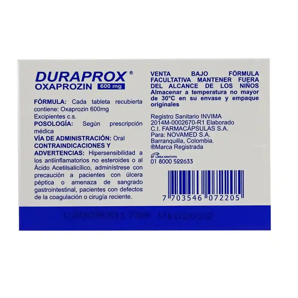Duraprox (600 mg) 20 Tabletas
