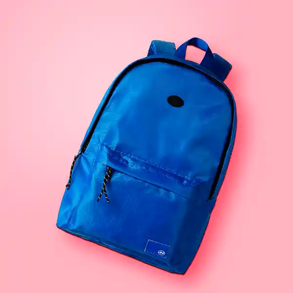 Mochila Básica Con Detalles en Contraste Azul Miniso