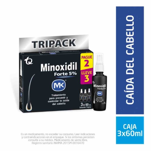 Minoxidil Mk Forte 5% Pack x3 Frascos 60ml