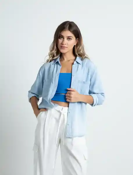 Camisa Luz Mujer Azul Indigo Medio Talla S 412F377 Naf Naf