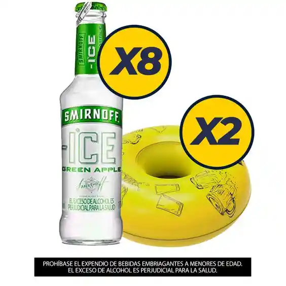 8pack Smirnoff Ice Green Botellos 275 Ml + 2 Flotadores