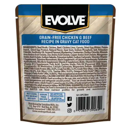 Evolve Alimento Humedo Para Gato Pollo y Res Pouch 85 g