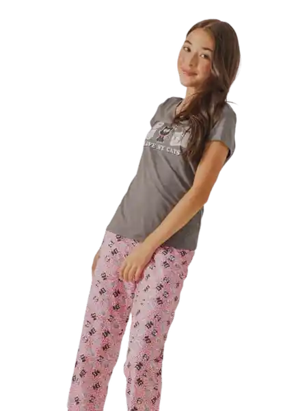 Pijama Camiseta + Pantalón Largo Gris Talla 16 20837 Bronzini