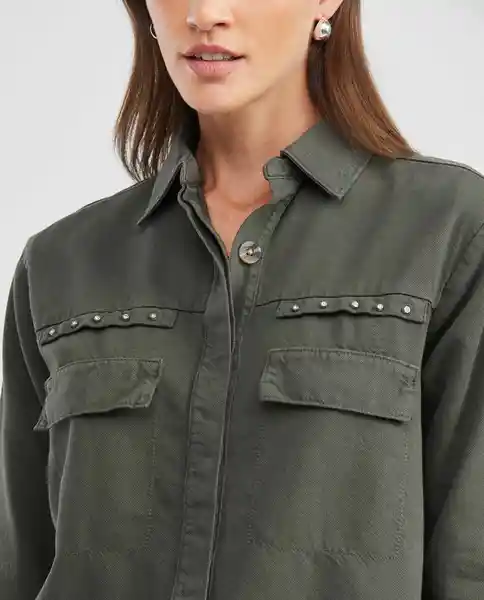 Camisa Ml Cargo Shaket Verde Soldado Ultraoscuro Talla L Mujer Chevignon