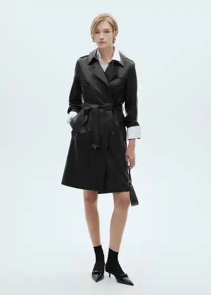 Saco Trench Polanapu Negro Talla 28 Mujer Mango