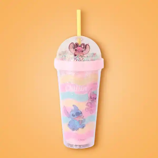 Vaso Plástico Con Pitillo Lilo & Stitch Ángel 420 mL Miniso