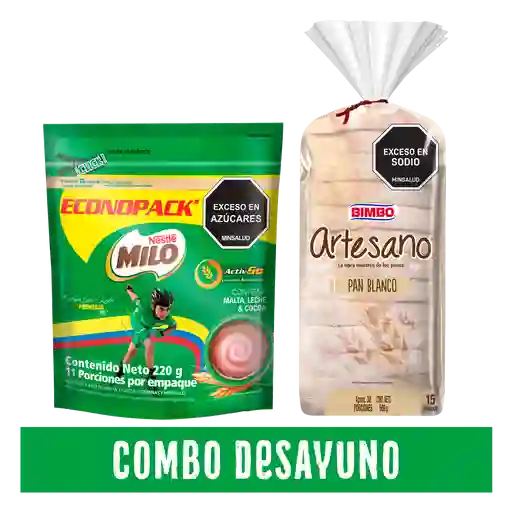 Combo Milo 220 g + Pan Artesano Bimbo 500 g