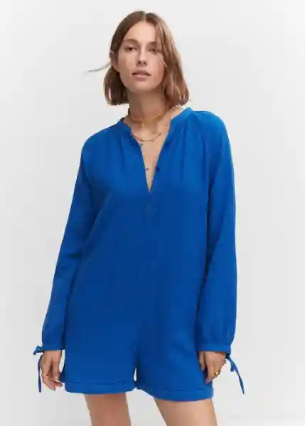 Enterizo Mono Bambú Azul Talla M Mujer Mango