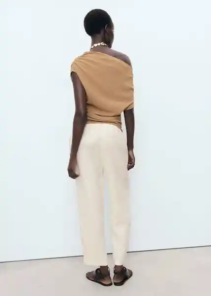 Pantalón Linen Piedra Talla XS Mujer Mango