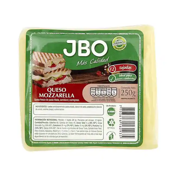 Queso Mozzarella Jbo 12 Tajadas