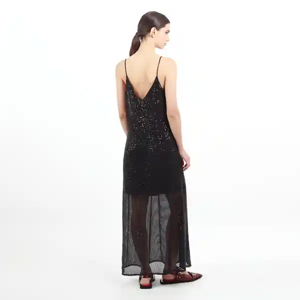 Vestido Cuello V Manga Sisa Negro Talla M 581523