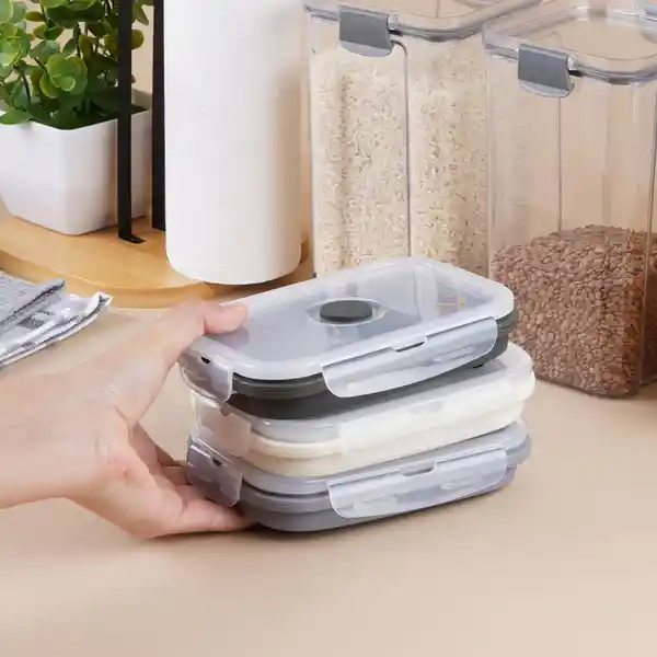 Contenedor de Alimentos Silicona Serie Silver Grey Negro Miniso