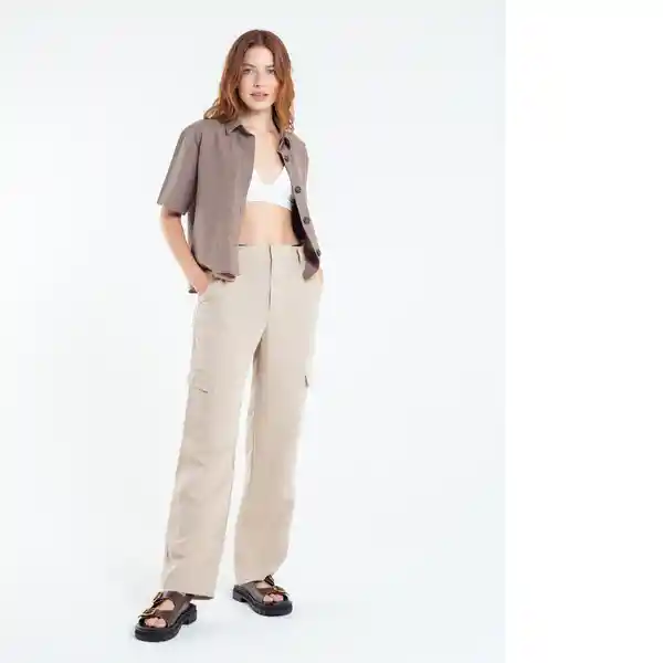  Pantalon Jamba Mujer Beige Polvo Claro Talla 4 Naf-Naf 