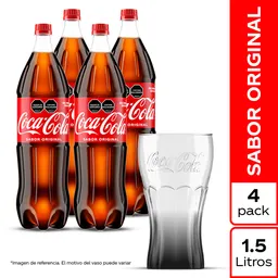 Combo Gaseosa Coca-Cola Original 1.5 L x 4 Und + Vaso Coca-Cola