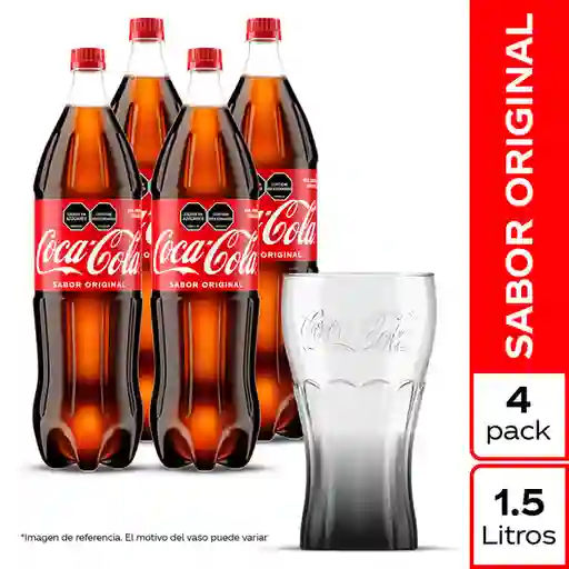 Combo Gaseosa Coca-Cola Original 1.5 L x 4 Und + Vaso Coca-Cola