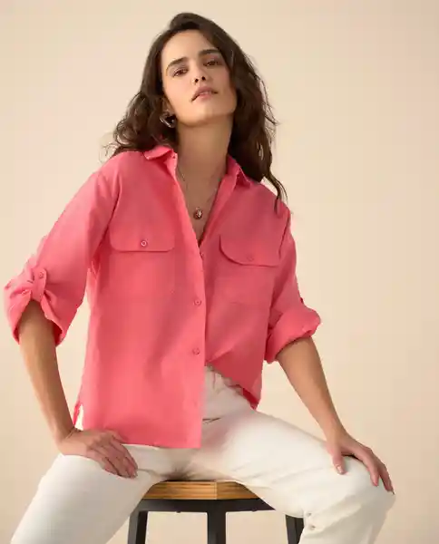 Camisa Rosa Camelia Medio Talla L 611G027 Esprit
