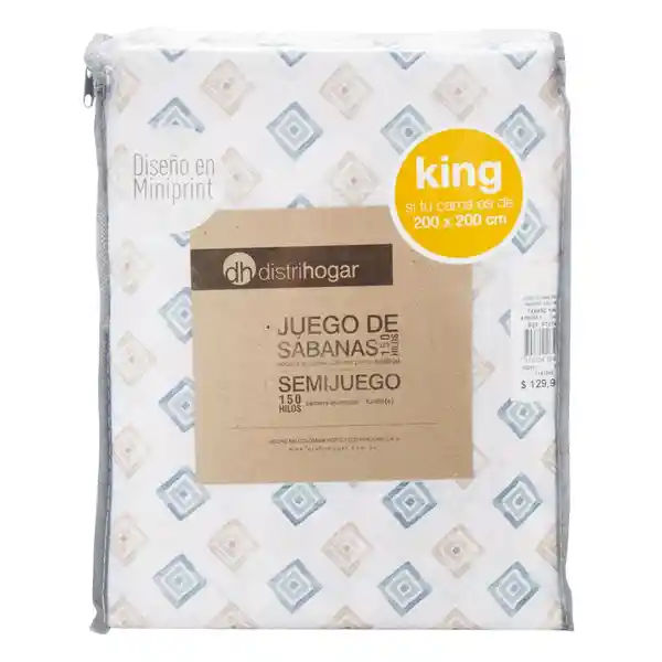 Juego de Cama 150 Hilos Mini Print King Taupe