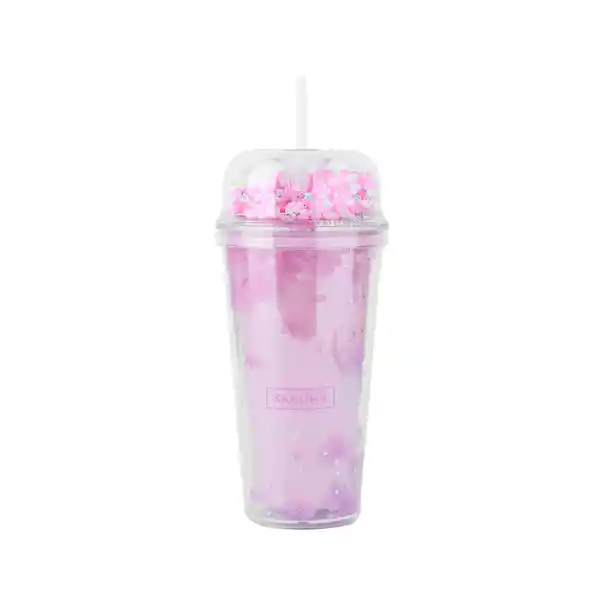 Vaso de Plástico de De Doble Pared Blooming Rosa 480 mL Miniso