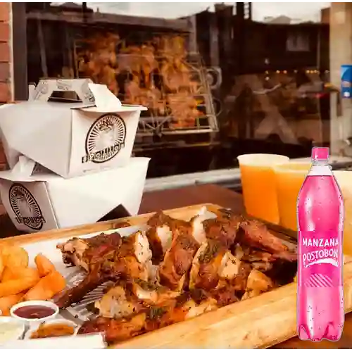 Pollo y medio + postobón manzana 1 l