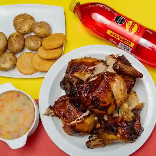 Pollo asado completo y cuarto adicional