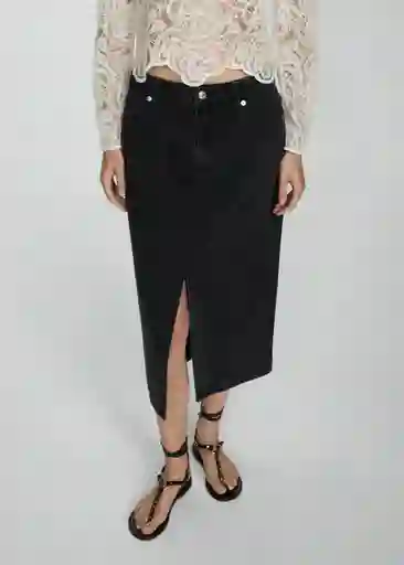 Falda Sole Tejano Negro Talla L Mujer Mango