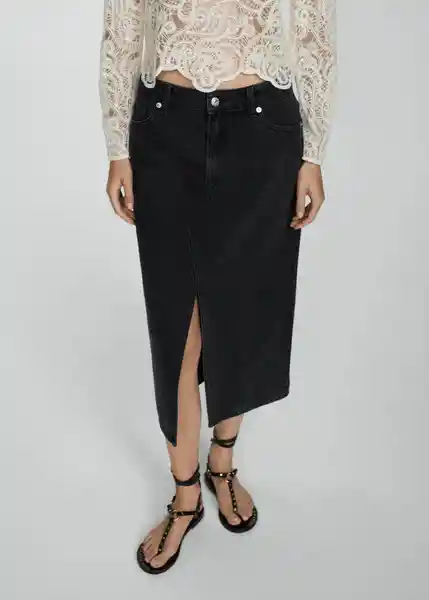 Falda Sole Tejano Negro Talla L Mujer Mango