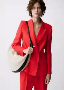 Blazer Americana Limona Rojo Talla M Mujer Mango