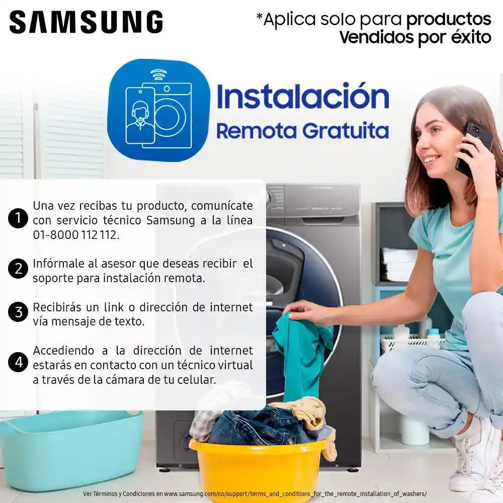 Samsung Lavadora 9Kg Wa90H4400Ss1Co Con Wobble Pulsador