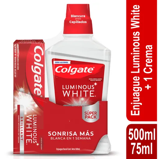 Kit de Higiene Oral Colgate Luminous White Enjuague x 500ml + Crema 75ml