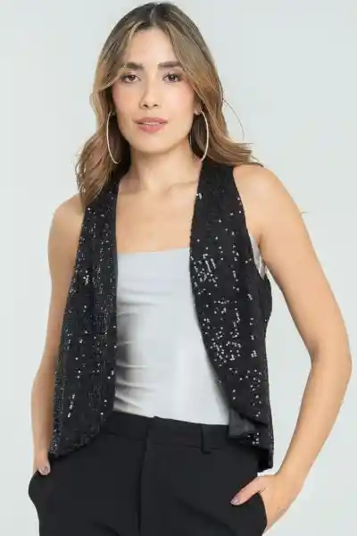 Chaleco Lentejuelas Color Negro Talla S Ragged