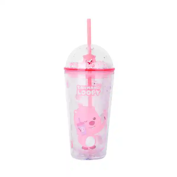 Botella de Plástico Con Pitillo Serie Loopy Rosa 600 mL Miniso