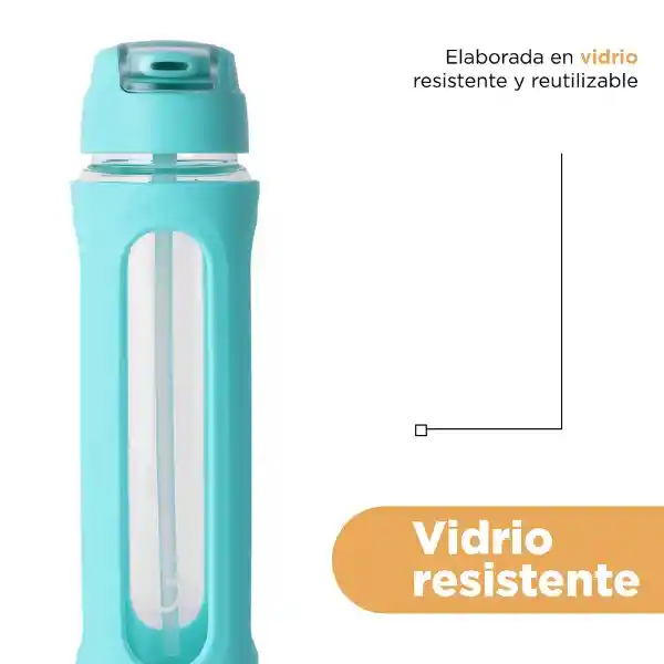 Vaso de Vidrio Tapa Abatible Pico Asa Verde 580 mL Serie Miniso