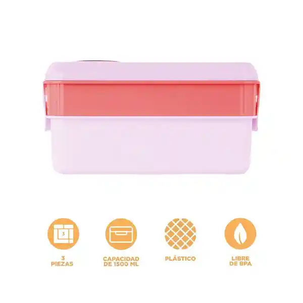 Contenedor de Doble Capa Rosa 1500 mL Serie Miniso