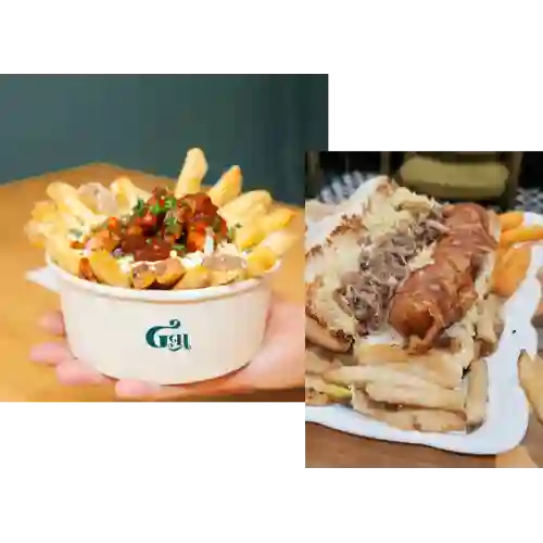 Combo Poutine Carne-choripan 2 Proteinas