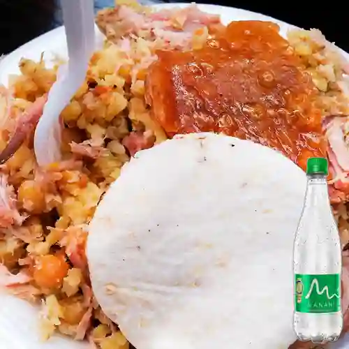 Combo Lechona Plato X 450 Gr +Manantial C/gas 600ml