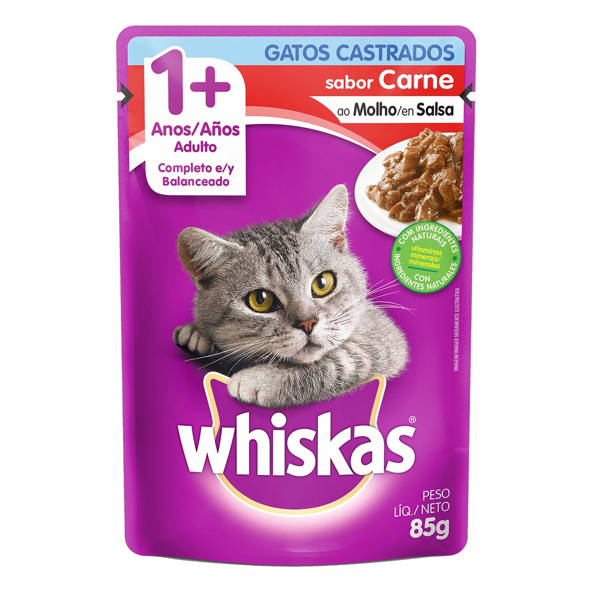 Whiskas Alimento Húmedo para Gato Castrados Sabor a Carne 85 g