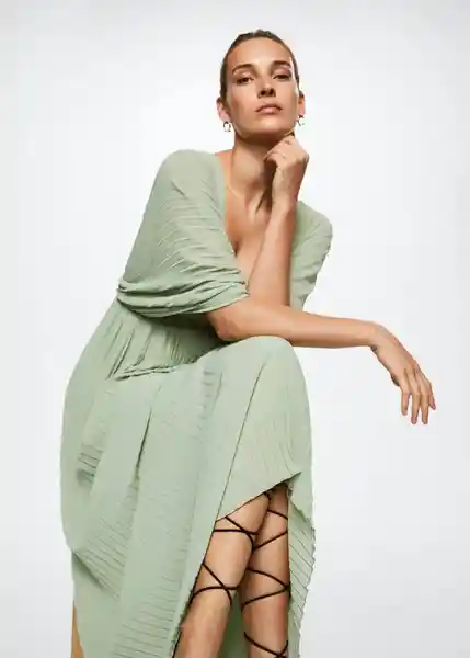 Vestido Plisi-A Verde Pastel Talla M Mujer Mango