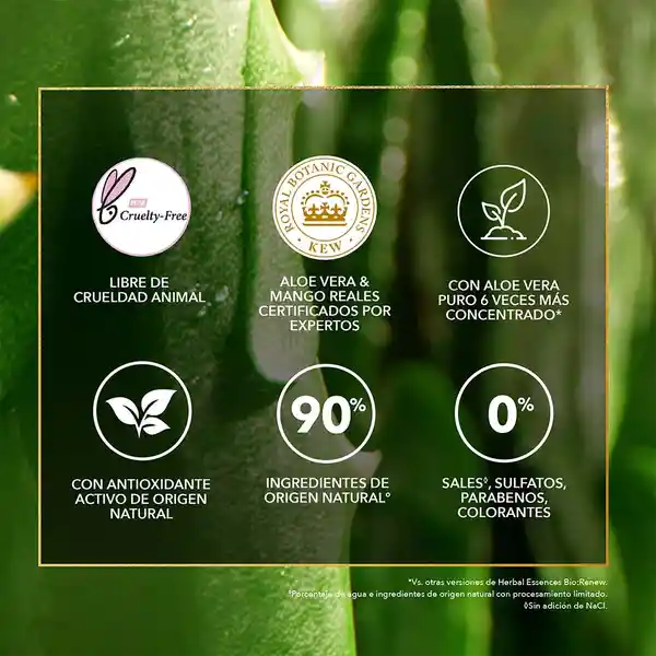 Shampoo sin sal' Herbal Essences Bio:Renew 6X Aloe y Mango Protege y Repara Champu 400 ml